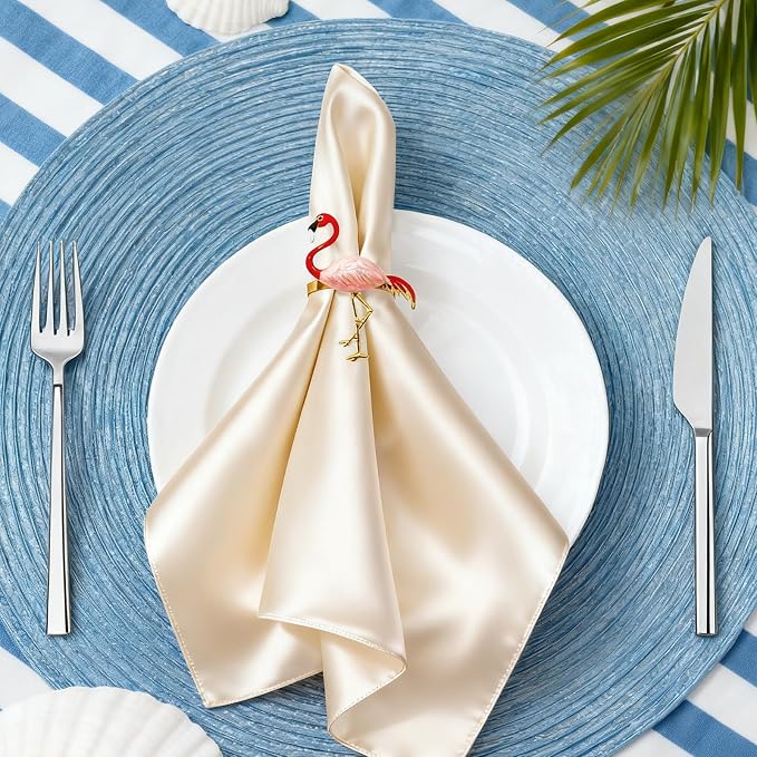 Tropical Flamingo Napkin Rings Set of 12 Gold Pink Bird Napkin Holders - Image 3