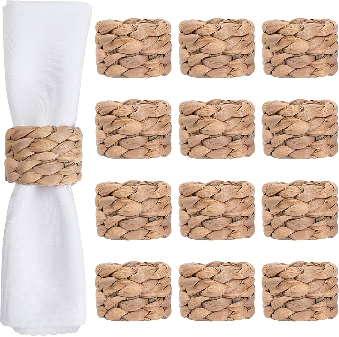 Napkin Rings Set of 12, Farmhouse Table Decor Handmade by Natural Water Hyacinth by COMELLOW