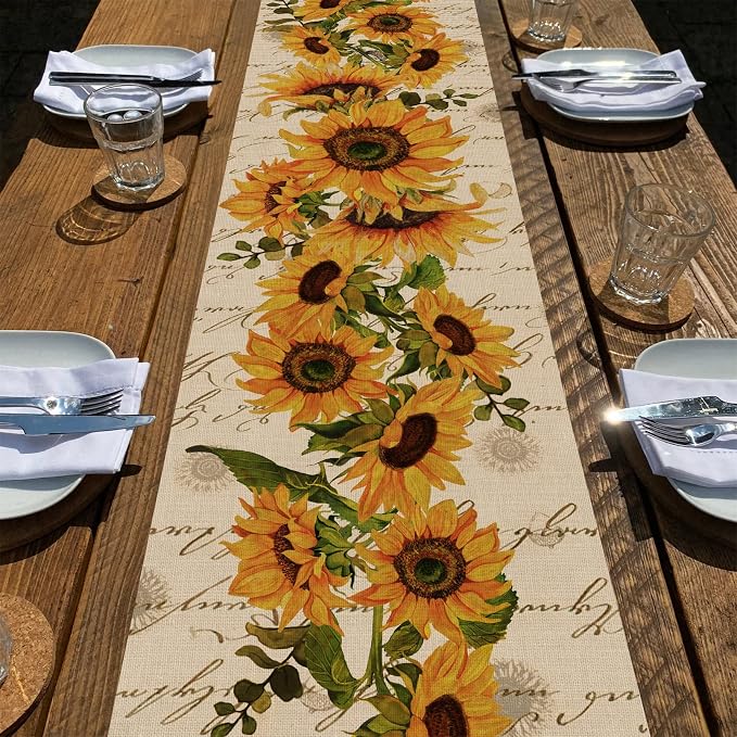 Seliem Fall Sunflowers Table Runner, Vintage Spring Summer Flower Home Kitchen by Seliem