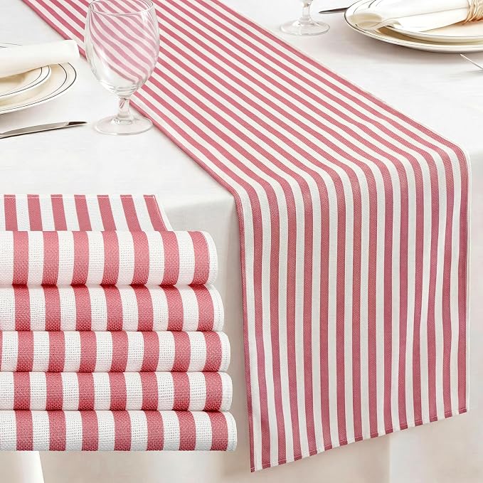 6 Pcs Pink and White Stripe Table Runner, 13 x 72 Inch | Linen Kitchen Dining by Unknown