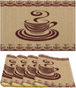 Vintage Coffee Theme Placemat Set, Minimal Rustic Farmhouse Brown Beige Geometric Coffee Cup Beans Seamless Pattern Home Decor Linen Table Mats for Dining Room Kitchen Party (17x12in) x4P