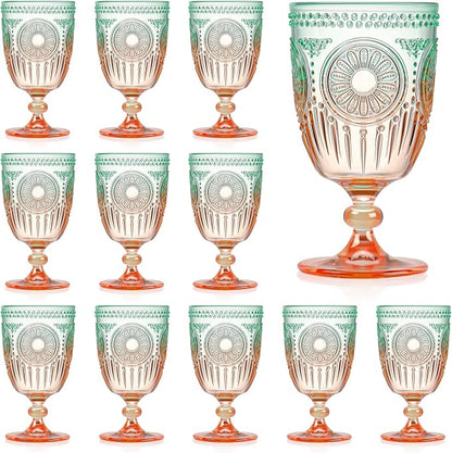 XUWAIDSGN 12Pcs Plastic Vintage Wine Glasses 13.5oz Reusable Embossed Goblet by XUWAIDSGN