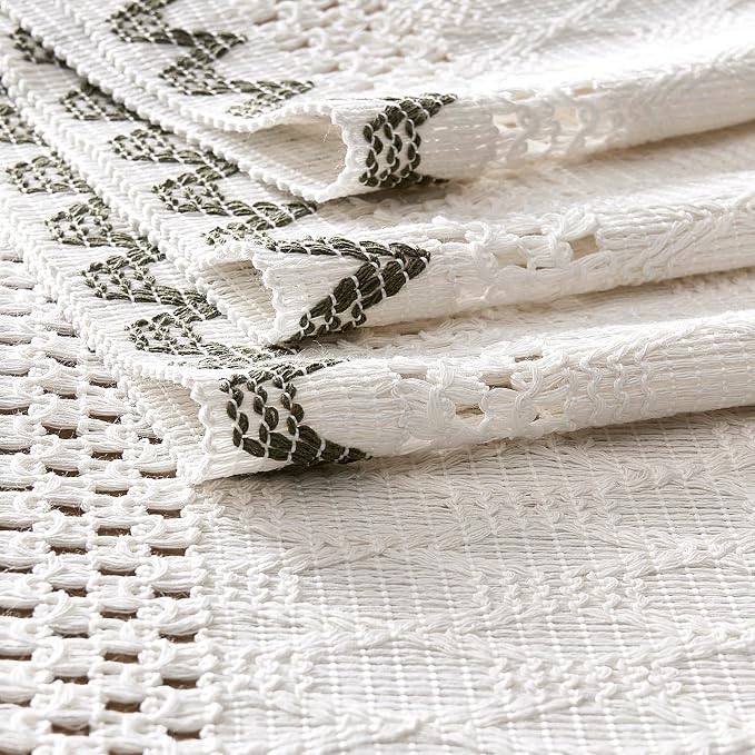 Macrame Side Trim Boho Woven Table Runner, Moss 12x72 Inch | Crochet Hollow - Image 7