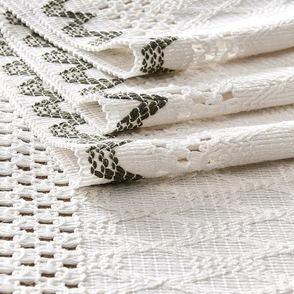 Macrame Side Trim Boho Woven Table Runner, Moss 12x72 Inch | Crochet Hollow - Image 7