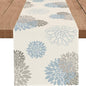 Light Blue Grey Table Runner Wild Dahlia Pinnata Flower Table Runners Modern by WHOMEAF