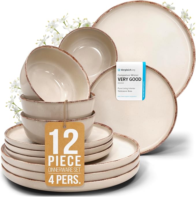 12 Piece Stoneware Dinnerware Set by PURELIVING