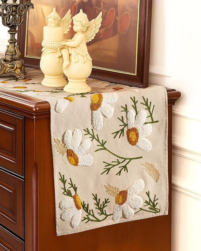 Canvas Embroidered Narrow 13"x 60" Table Runner, Rustic texture, Machine - Image 5
