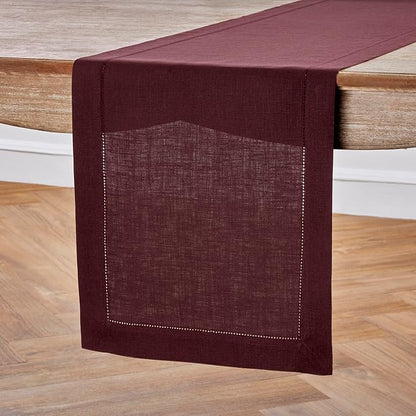 Solino Home 100% Pure Linen Table Runner Burgundy Hemstitch, 14 x 90 in | - Image 2