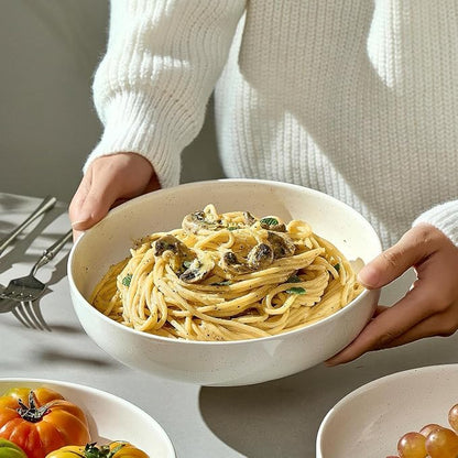 Gencywe 8.3" Pasta Bowls Set of 4, 34 oz Ceramic Salad Bowls, Wide and Shallow - Image 2