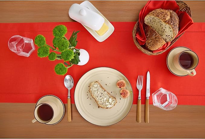 Solino Home Cotton Linen Dining Table Runner Poppy Red Woven, 14 x 72 in | - Image 3