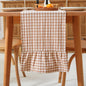 Taupe White Plaid Gingham Ruffle Table Runner 90 inches Long 100% Washed Cotton by KMASANIJI