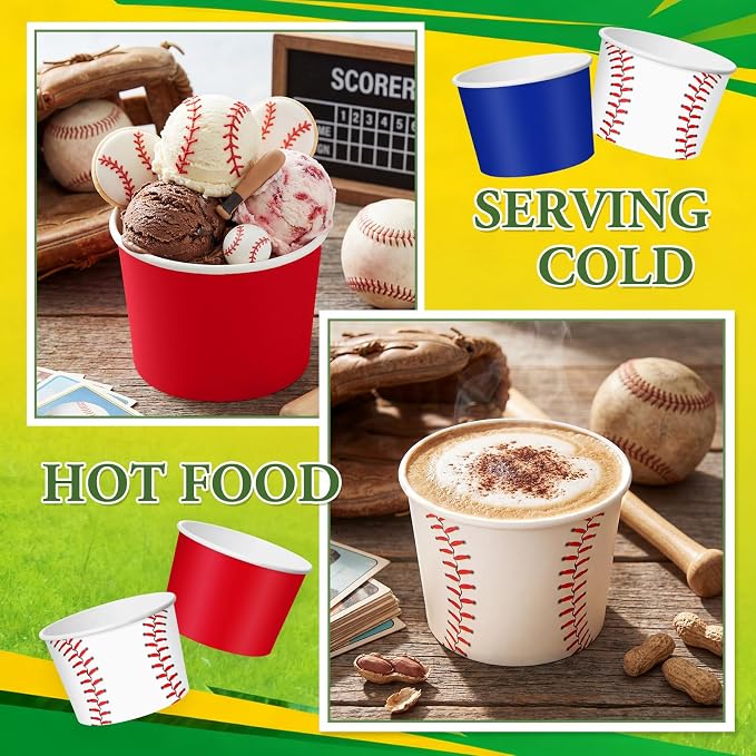 CHENGU 60 Pcs Baseball Snack Cups 9 oz Baseball Disposable Ice Cream Bowls - Image 3