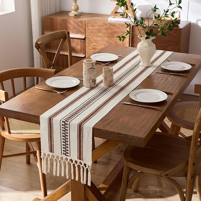 Baccessor Boho Macrame Table Runner, Terracotta Cotton Woven Table Runner - Image 2