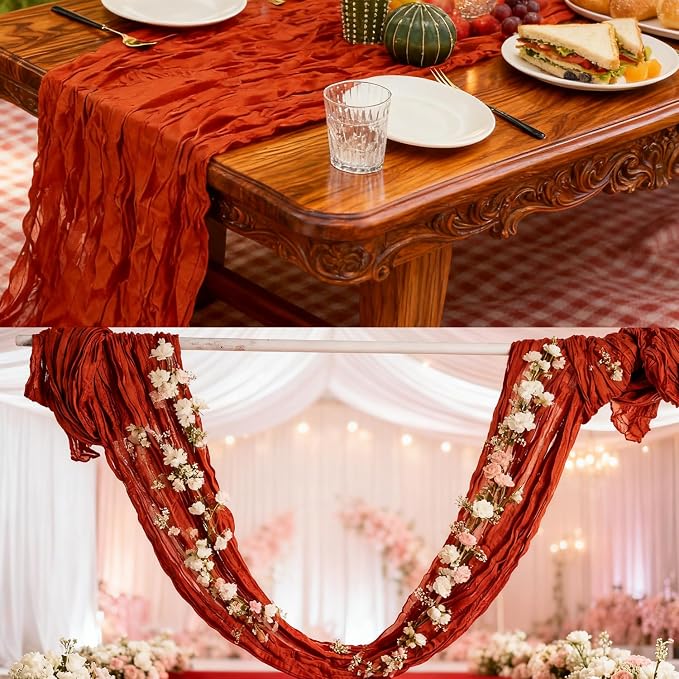 6 Pack Terracotta Cheesecloth Table Runner 35x120 Inch | 10Ft Rustic Boho Gauze - Image 6
