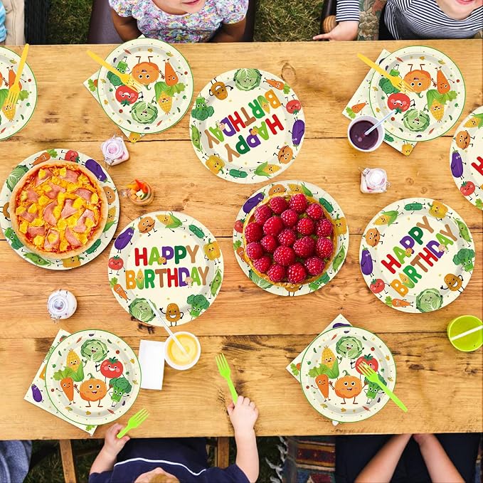 96Pcs Vegetable Birthday Party Decorations, Serves 24 | Cute Vegetable Plates - Image 7
