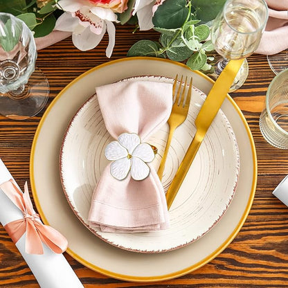 Patelai Set of 48 White Flower Napkin Rings Bulk Gold Napkin Ring Holders | - Image 2