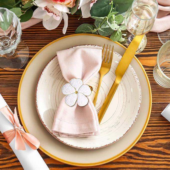 Patelai Set of 24 White Flower Napkin Rings Bulk Gold Napkin Ring Holders | - Image 2