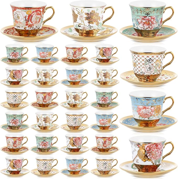 Teenyyou Set of 36 Tea Cups and Saucers Tea Party Decorations Floral Porcelain by Teenyyou
