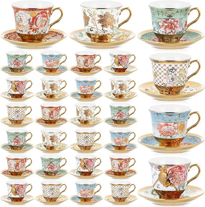 Teenyyou Set of 36 Tea Cups and Saucers Tea Party Decorations Floral Porcelain by Teenyyou