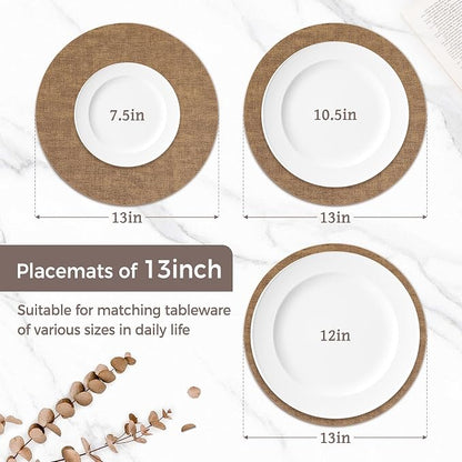 13" Round Placemats Set of 12, Reversible Faux Leather Heat Resistant Table Mats - Image 2