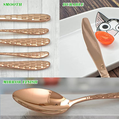 Hammered Silverware Set 20-Piece, 18/10 Stainless Steel Flatware Cutlery - Image 5