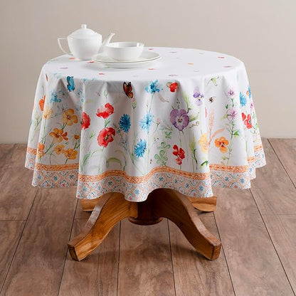 Maison d' Hermine Table Cloth Round Table 100% Cotton 63 Round Inches Tablecloth Reusable Decorative for Dining Room Farmhouse Home Valentines Day Decorations Spring Summer - Summer Whisper