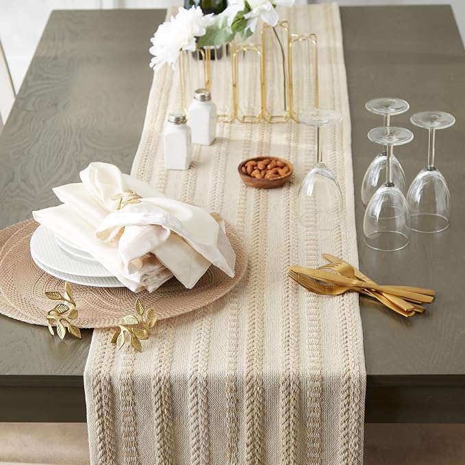 DII Farmhouse Braided Stripe Table Runner Collection, Vintage Linen - Image 4