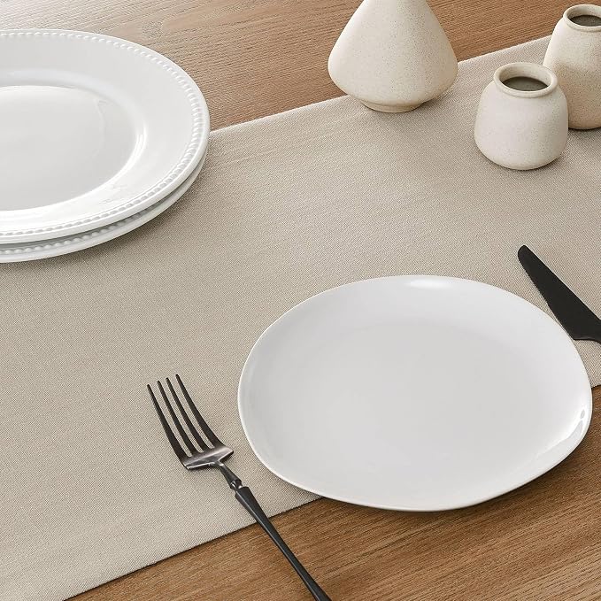 Linen Textured Border Table Runner, 14 x 108 Inch Natural | Mitered Corner - Image 5