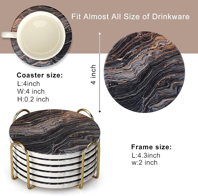 6 Pcs Black Ceramic Stone Modern Coasters - Image 2