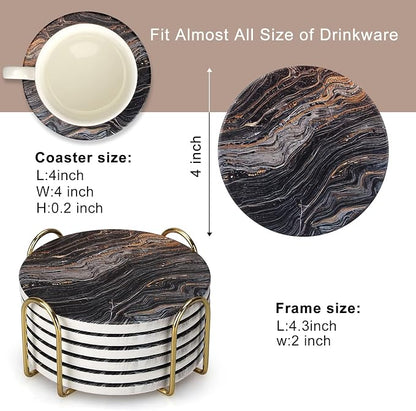 6 Pcs Black Ceramic Stone Modern Coasters - Image 2