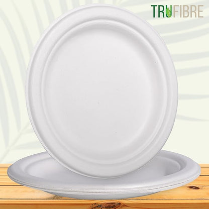 7" Paper Plates, Compostable Bagasse Food Container, Disposable, Microwave Safe for Lunch, Dinner, Party, Supplies, Events, Bulk, 125 Pack