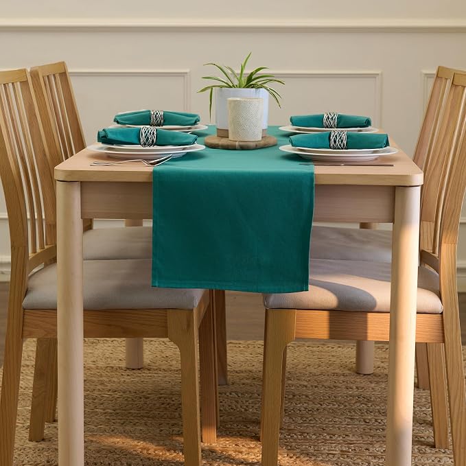 Encasa XO Table Runner, Cotton Canvas Dining Runner 13"x104" | Emerald - Image 4