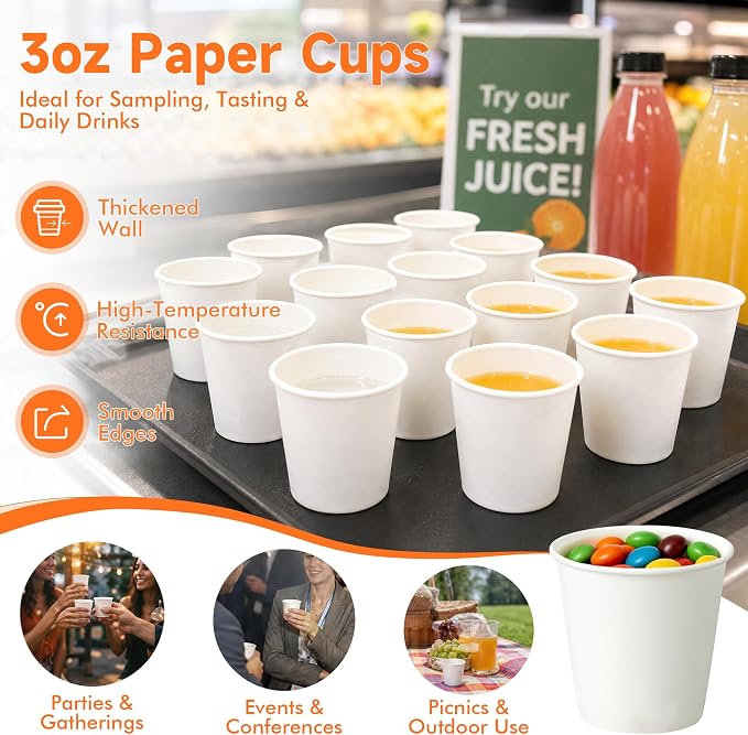 METAPRINT 600 Pack 3 oz Small Paper Cups, Disposable Bathroom Mouthwash Cups - Image 2