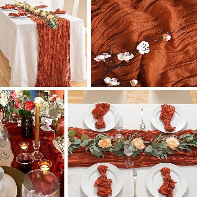 8 Pack Terracotta Cheesecloth Table Runner 20 x 120 inch Gauze Table Runners 10 - Image 4