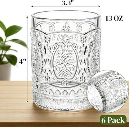 6 Pack Vintage Drinking Glasses, 13 OZ Cocktail Glassware Set, Embossed Water - Image 2