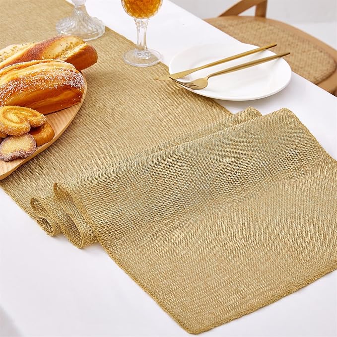4 Pieces Burlap Table Runners 13x108 Inch Rustic Boho Table Runner | Farmhouse - Image 3