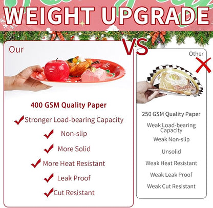 50Pcs Christmas Oval Paper Plates Team Naughty Team Nice Party Decorations 10" x 12" Large Disposable Heavy Duty 400GSM Red and Green Christmas Dinner Plates for Xmas Holiday Cocktail Party Supplies