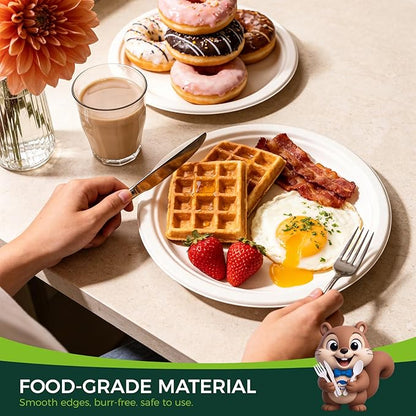 100% Compostable Plates - 125-Count Heavy Duty Disposable 10-Inch Plates Made of Bagasse - Eco-Friendly and Sustainable