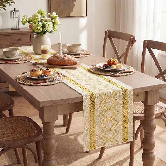 Artoid Mode Yellow Stripe Diamond Woven Table Runner 12x72 Inch | Holiday - Image 5