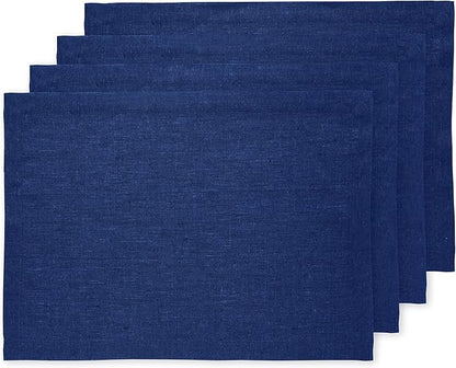 Solino Home Linen Cloth Placemats Set of 4-100% Pure Linen Royal Blue Placemats 14 x 19 Inch- Athena