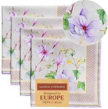 Maison d' Hermine Cloth Napkins Set of 4 100% Cotton Everyday Reusable Square Napkins Cloth Washable Dinner Wedding Restaurant Valentines Day Decorations Spring/Summer (Magnolia Mornings, 20" x 20")