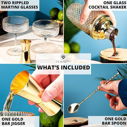 VEMACITY - Luxury Espresso Martini Gifts | Gold Cocktail Shaker Set + 2 - Image 2