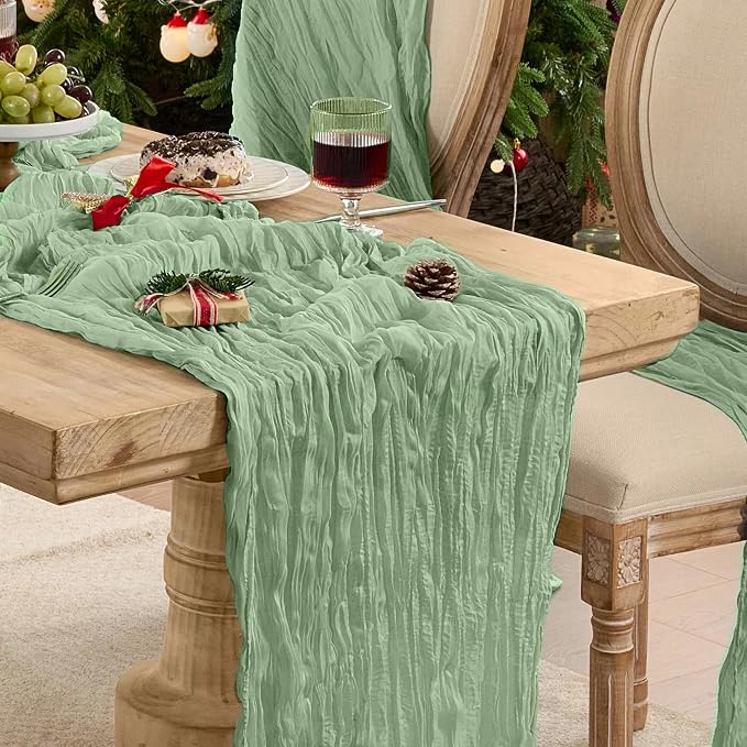 Sage Green Cheesecloth Table Runner 120inch Boho Gauze Home Decor | 120 Inch by Playieer