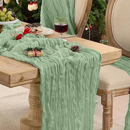Sage Green Cheesecloth Table Runner 120inch Boho Gauze Home Decor | 120 Inch by Playieer