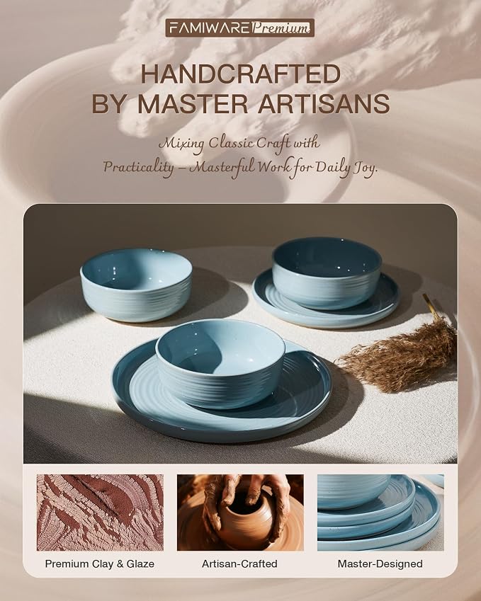 Dinnerware Sets for 8, Ceramic Plates and Bowls, Ice Blue | 24-Piece Ceramic - Image 5