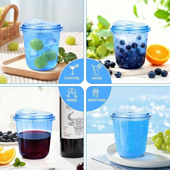 KesaPlan 50 Pack 12 oz Blue Round Bottom Plastic Party Cups - Image 5