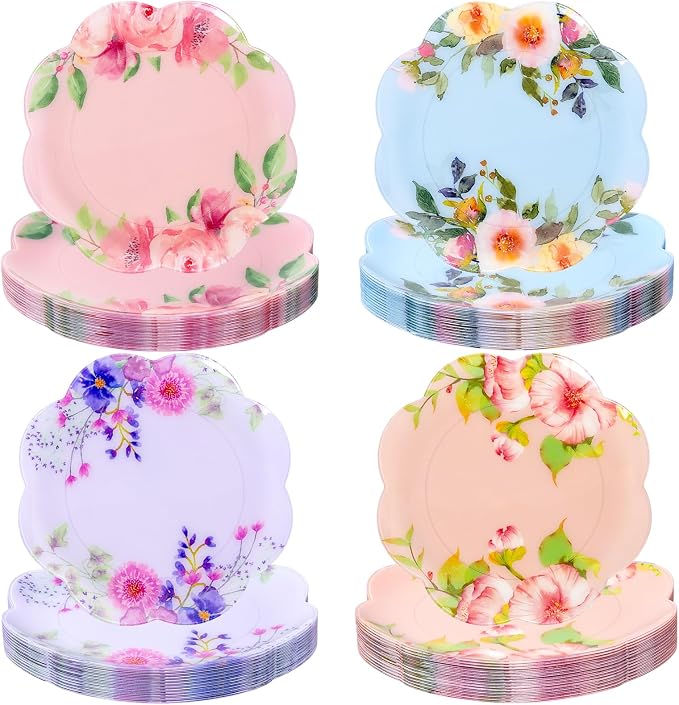 60Pcs Floral Plastic Plates by Joyido