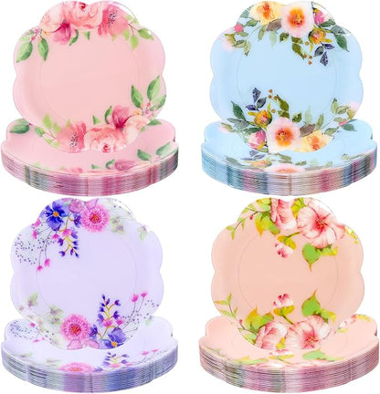 60Pcs Floral Plastic Plates by Joyido