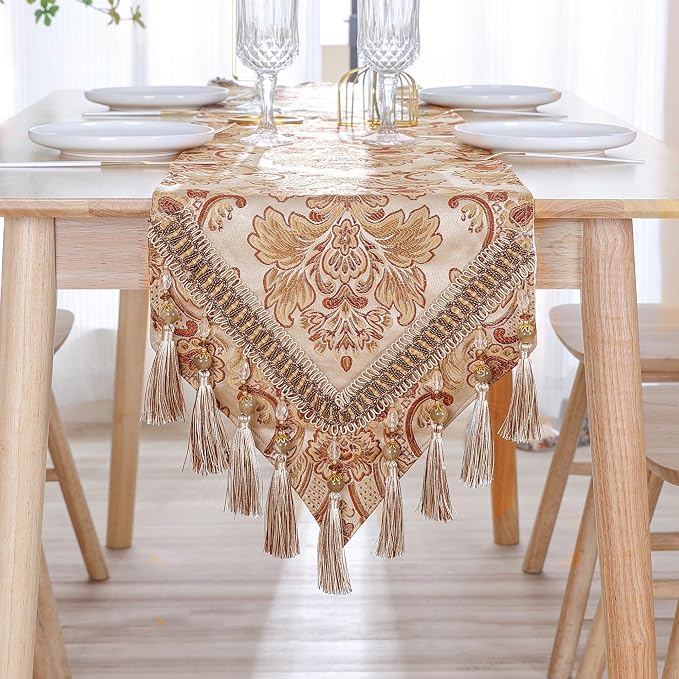 Luxury Vintage Table Runner Embroidery Jacquard Fabric by Fhberni