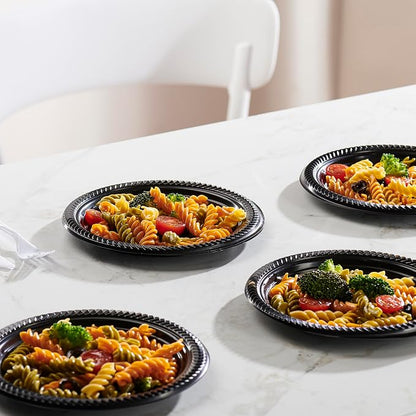 PLASTICPRO 100 PCS Black Plastic Plates Light Weight 7 Inch Plastic Dinner - Image 2